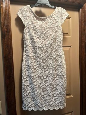 connected apparel White Lace Cap-Sleeve Midi Dress
